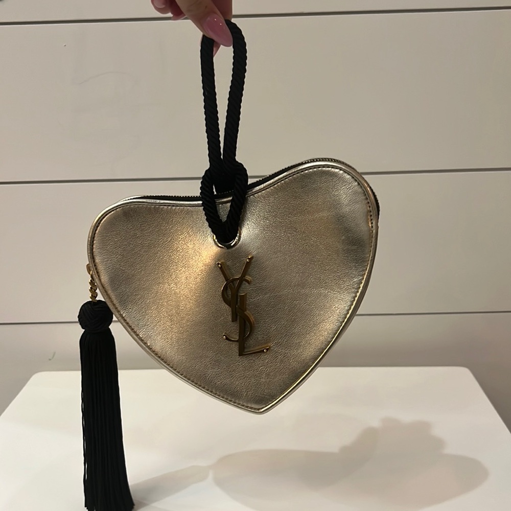 YSL heart tassel wristlet clutch